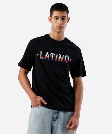 camiseta masculina de algodão manga curta estampada preta