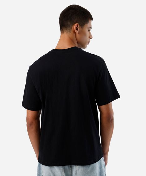 camiseta masculina de algodão manga curta estampada preta