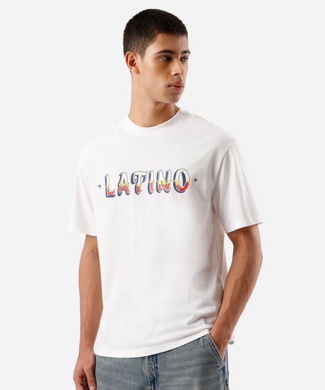 camiseta masculina de algodão manga curta estampada off white