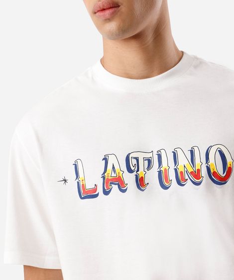 camiseta masculina de algodão manga curta estampada off white