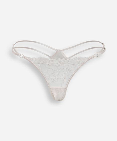 calcinha string fio dental feminina com renda floral bege