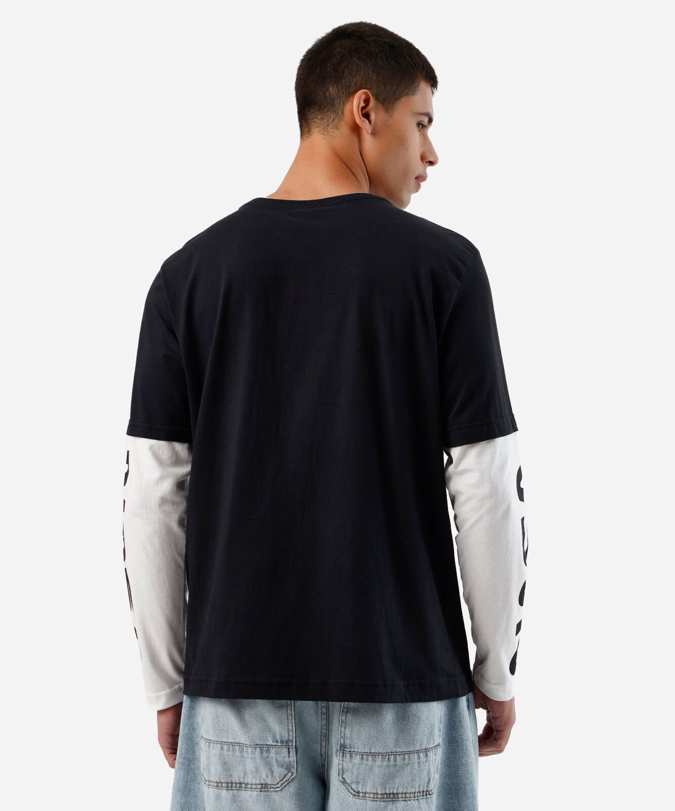 camiseta masculina de algodão manga longa nasa preta