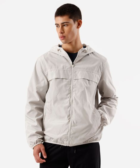 jaqueta masculina corta vento com capuz esportiva cinza