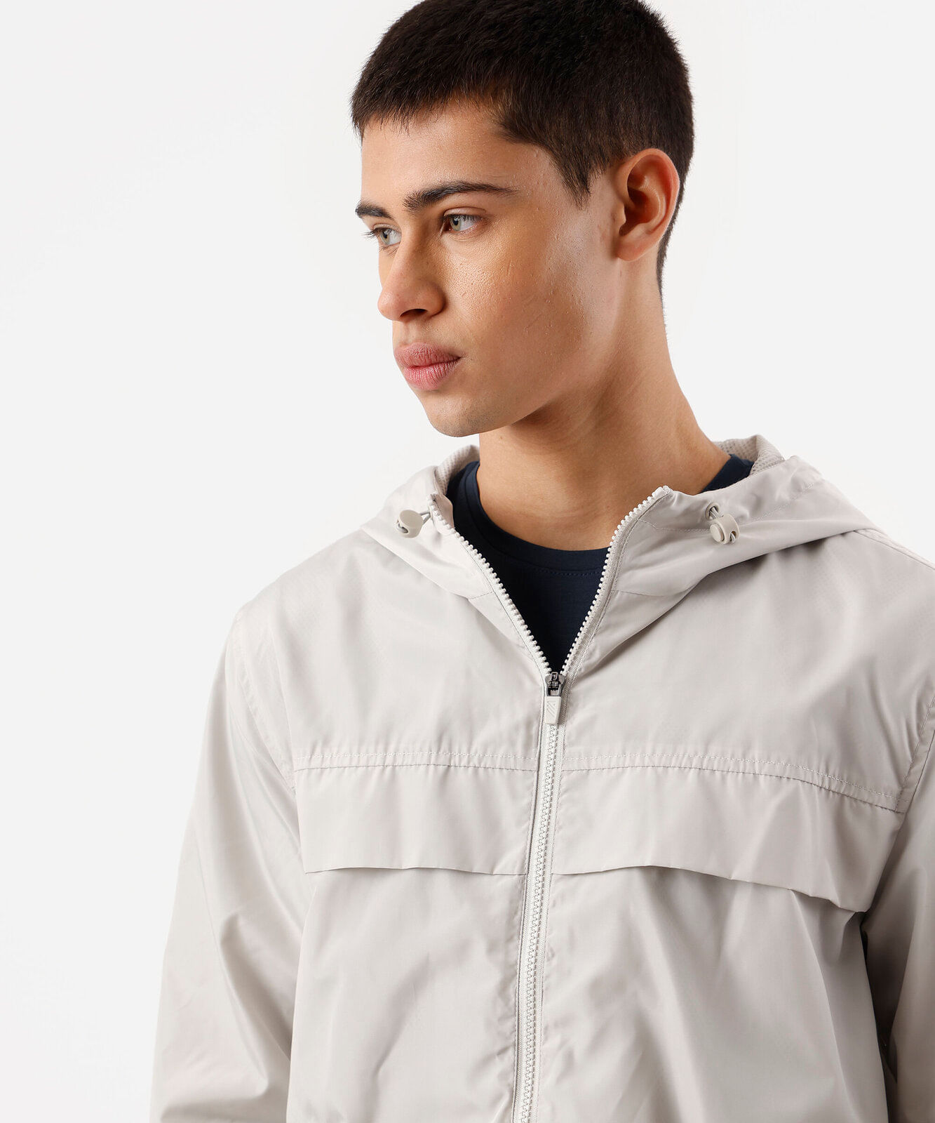 jaqueta masculina corta vento com capuz esportiva cinza