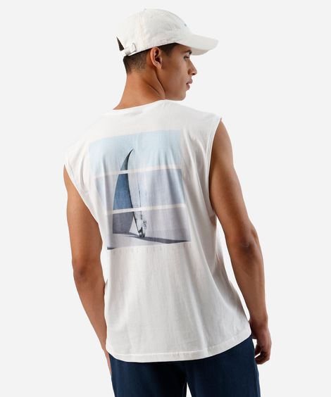 regata machão de algodão estampada off white