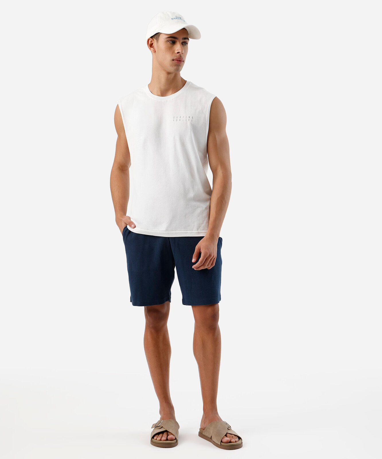 regata machão de algodão estampada off white