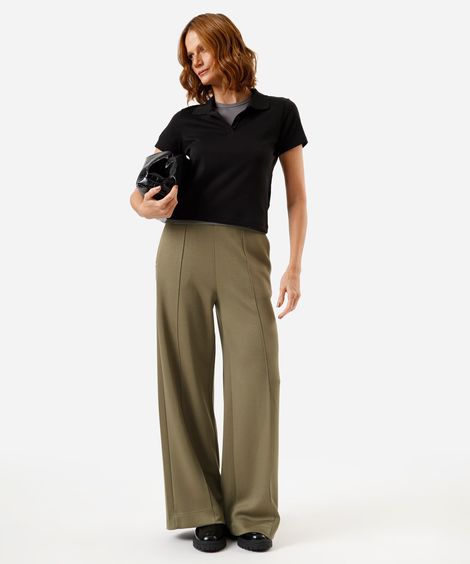 calça pantalona feminina com nervuras cintura alta verde