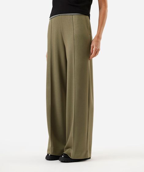 calça pantalona feminina com nervuras cintura alta verde