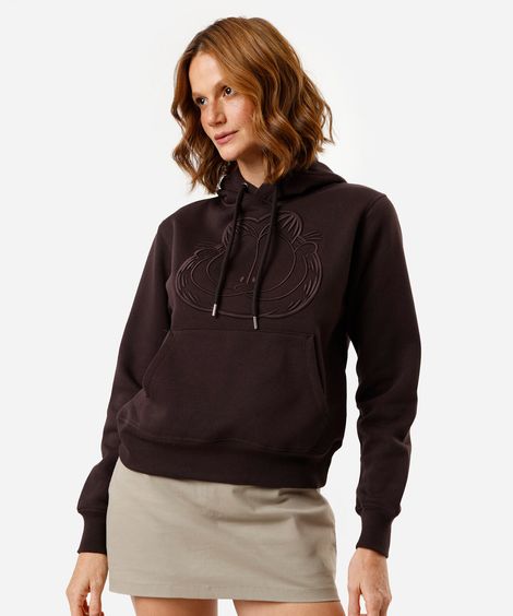 blusão feminino de moletom com capuz e bordado garfield marrom