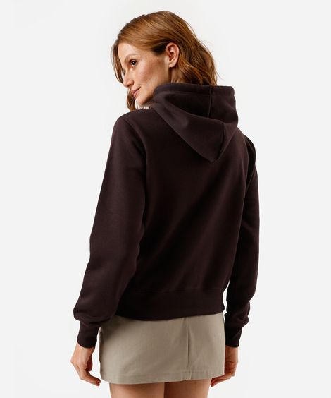 blusão feminino de moletom com capuz e bordado garfield marrom