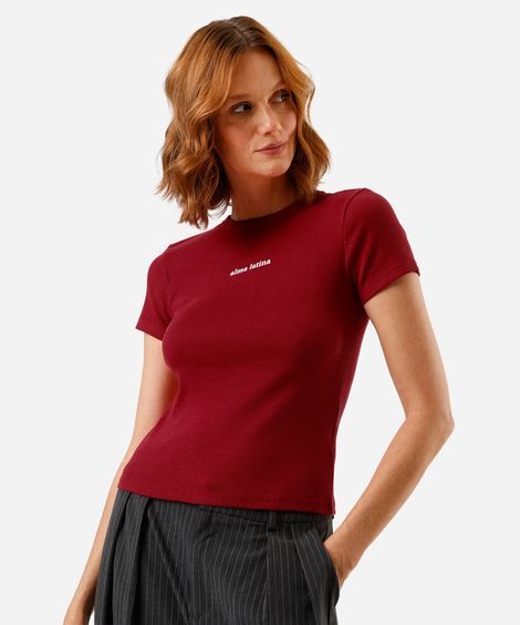 blusa baby look feminina de algodão manga curta estampada vermelha