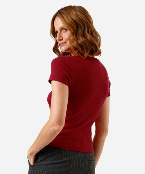 blusa baby look feminina de algodão manga curta estampada vermelha