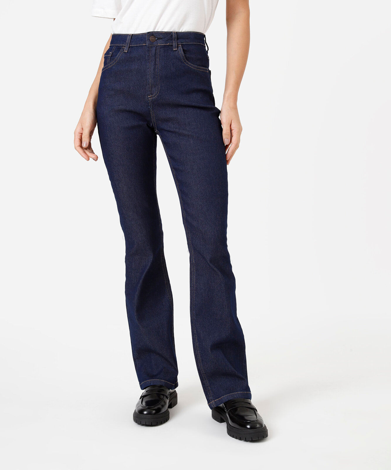calça boot cut feminina jeans cintura alta azul