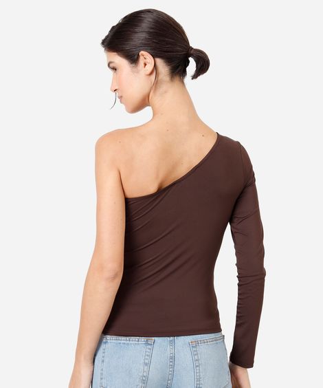 blusa ombro único feminina manga longa marrom