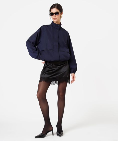 saia curta feminina com renda acetinada preta