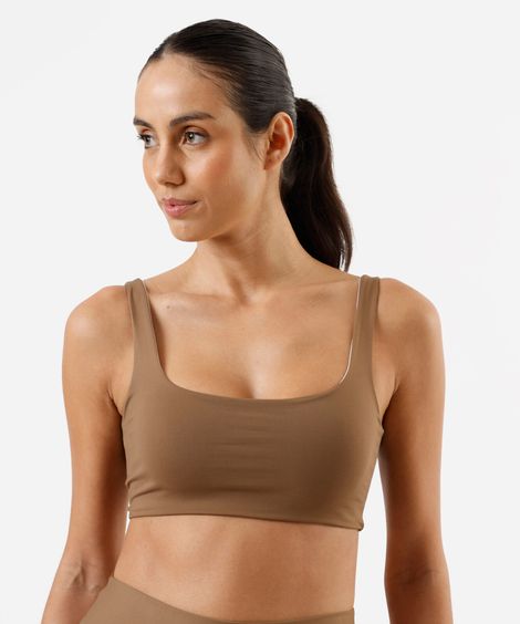 top feminino decote quadrado com bojo removível cea sports marrom