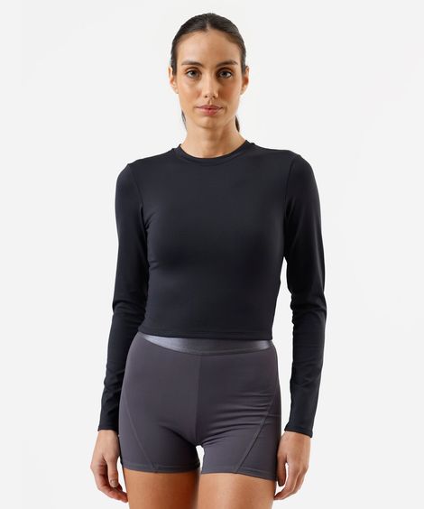 cropped feminino de poliamida manga longa cea sports preto