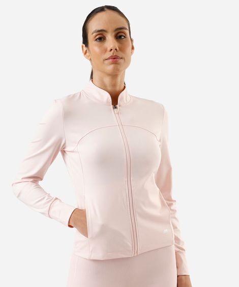 jaqueta gola alta esportiva rosa