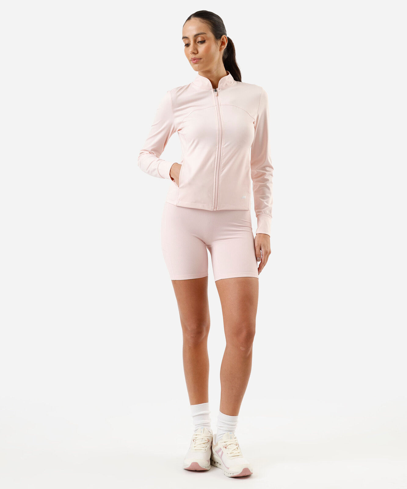 jaqueta gola alta esportiva rosa