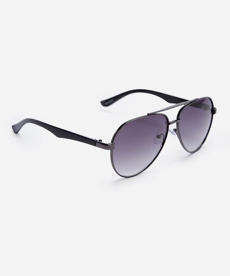 óculos de sol unissex aviador de metal cinza