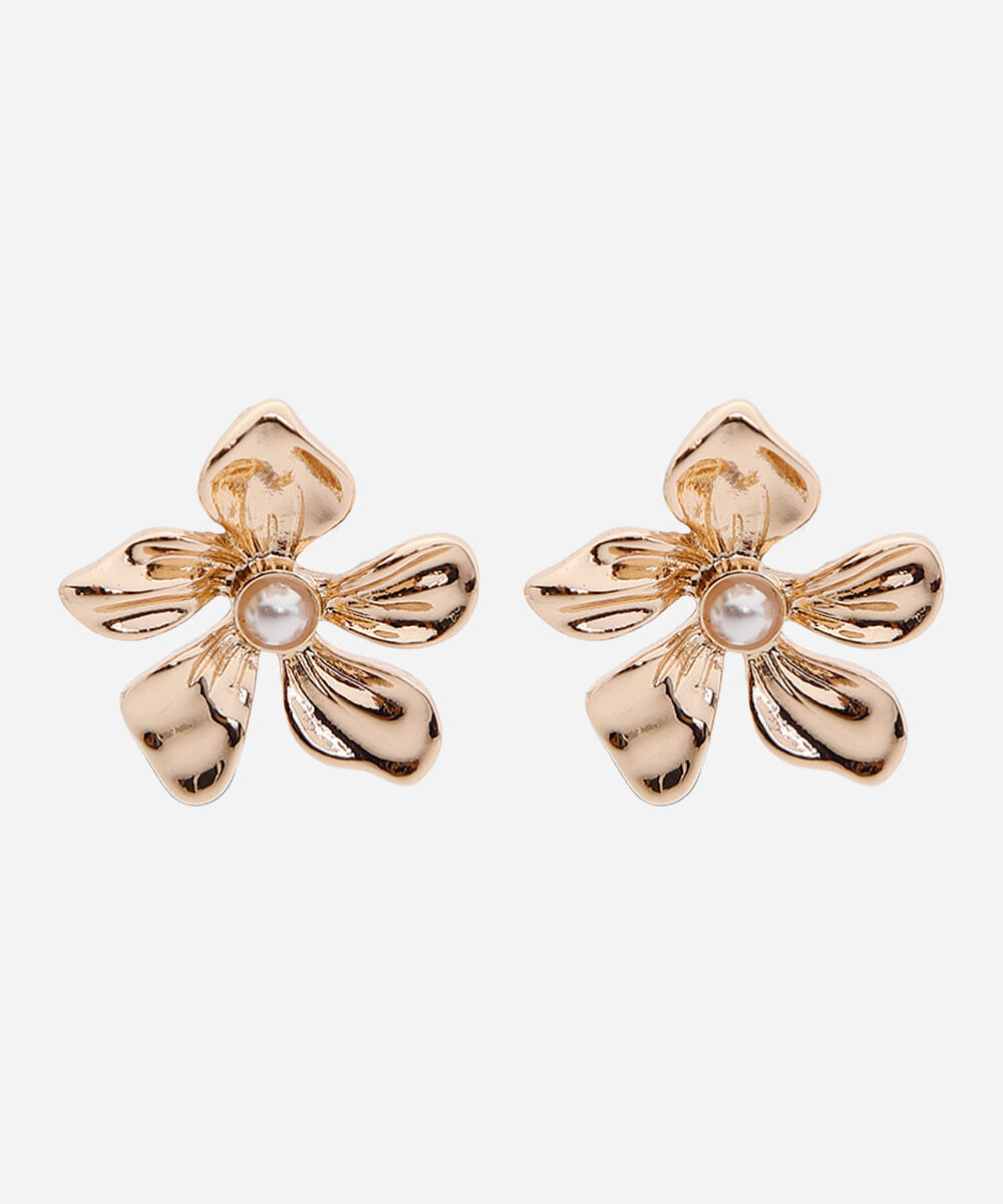 kit de colar e brinco floral dourado