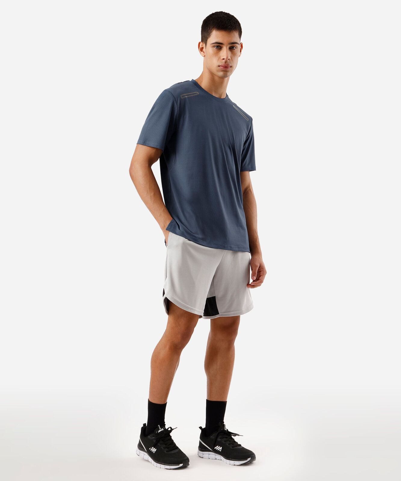 camiseta masculina esportiva texturizada azul