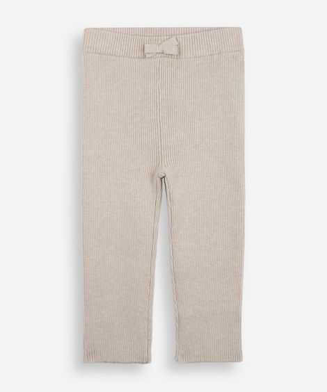 calça infantil de tricot canelada bege
