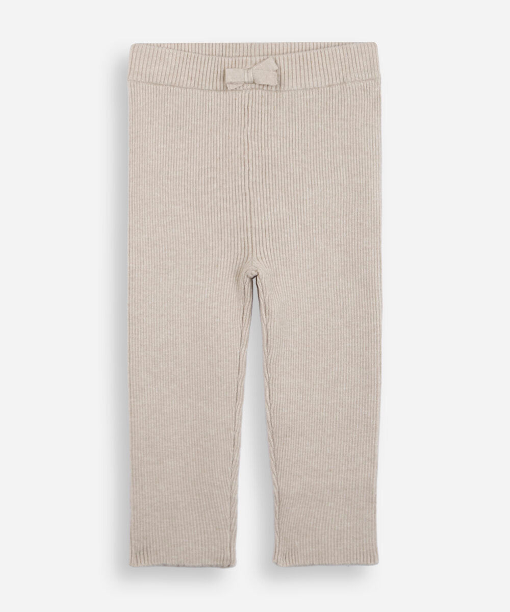 calça infantil de tricot canelada bege