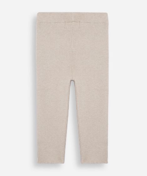 calça infantil de tricot canelada bege