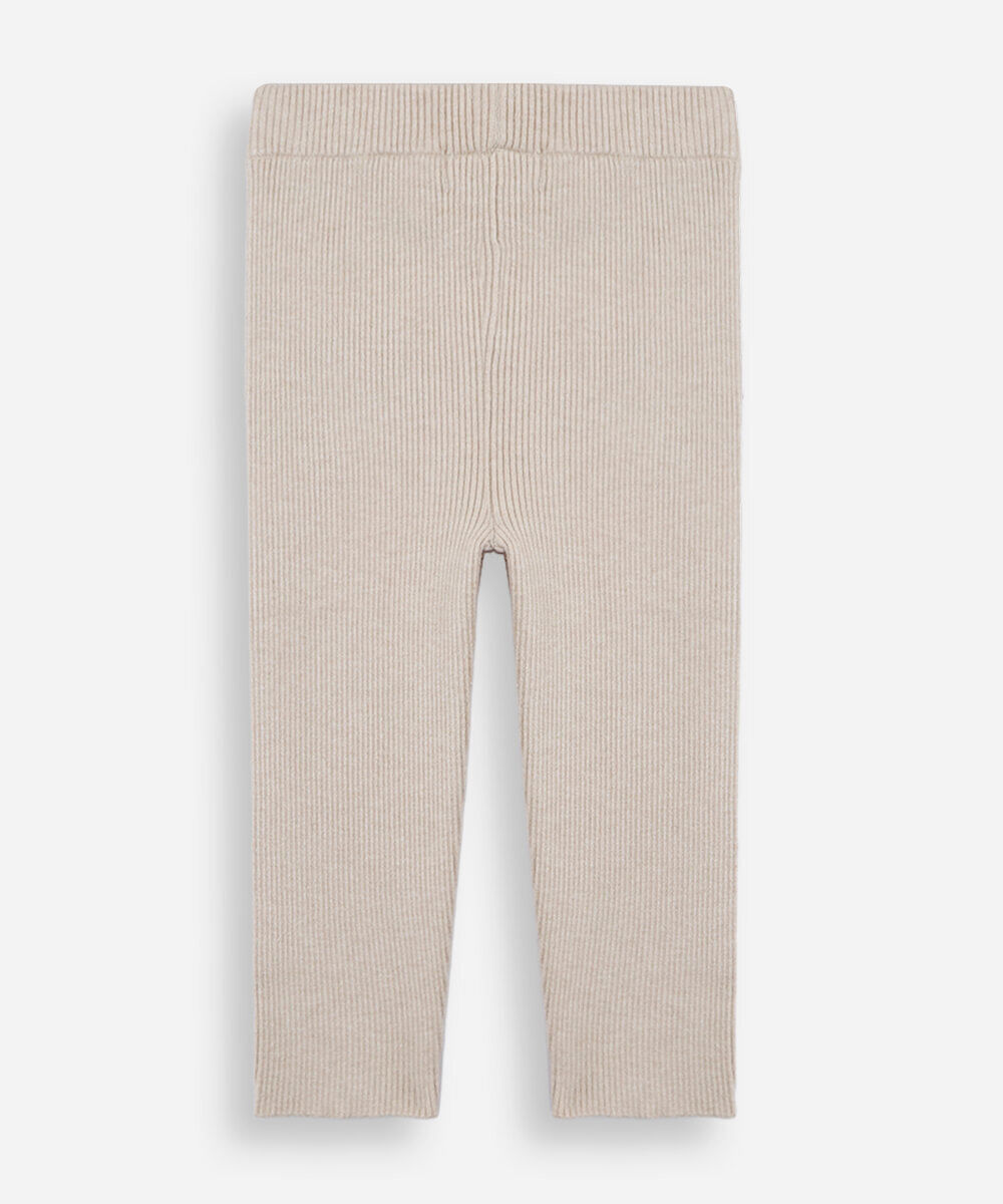 calça infantil de tricot canelada bege