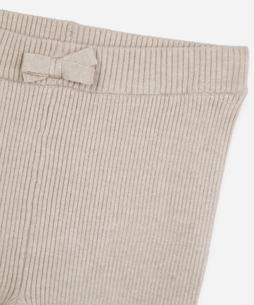 calça infantil de tricot canelada bege
