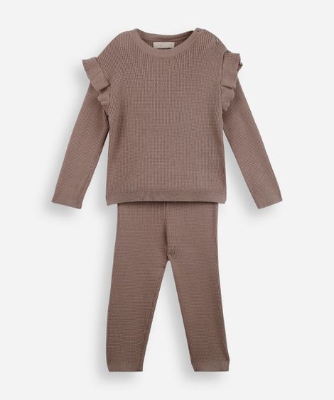 conjunto longo infantil com babado texturizado rosa