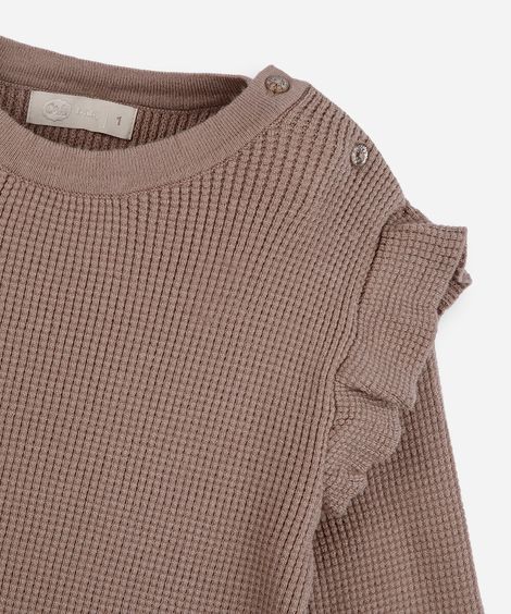 conjunto longo infantil com babado texturizado rosa