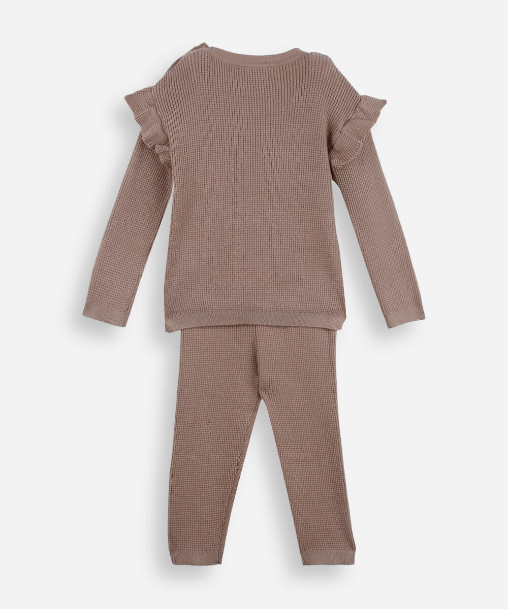 conjunto longo infantil com babado texturizado rosa