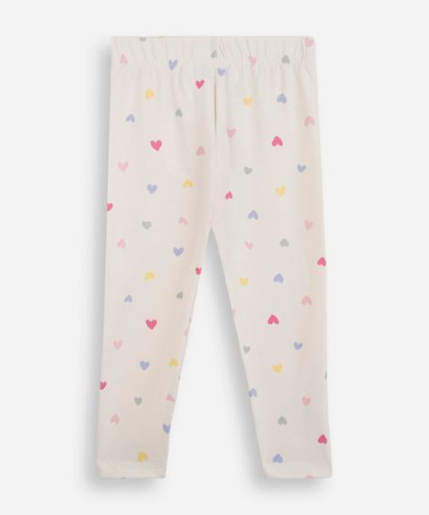 calça legging infantil corações bege