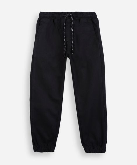 calça jogger infantil de sarja cós elástico preta