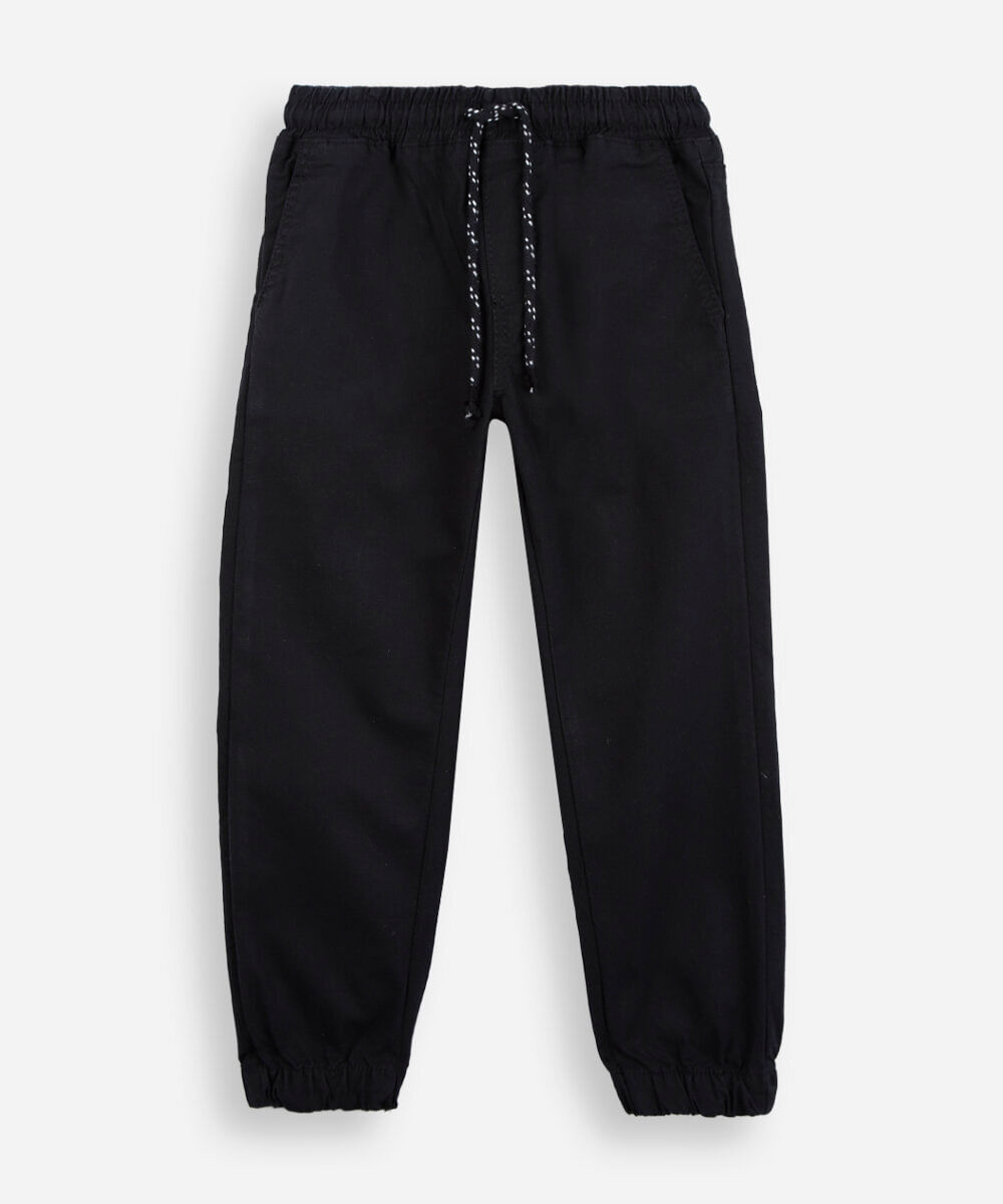calça jogger infantil de sarja cós elástico preta