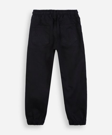 calça jogger infantil de sarja cós elástico preta