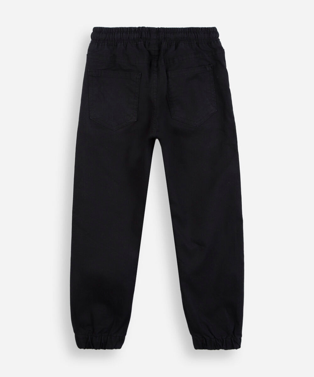 calça jogger infantil de sarja cós elástico preta