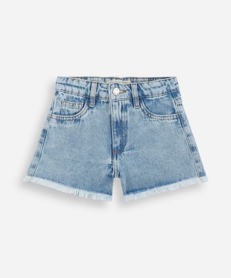 short infantil jeans com barra desfiada azul