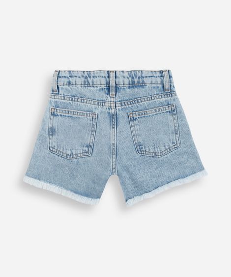 short infantil jeans com barra desfiada azul