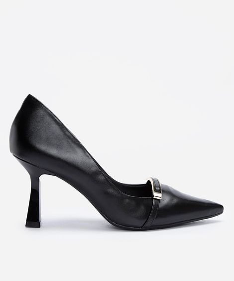 scarpin bico fino com fivela oneself preto