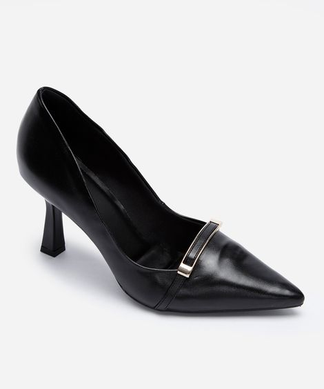 scarpin bico fino com fivela oneself preto