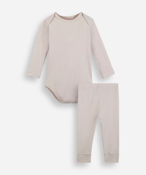 conjunto infantil body e calça de algodão bege