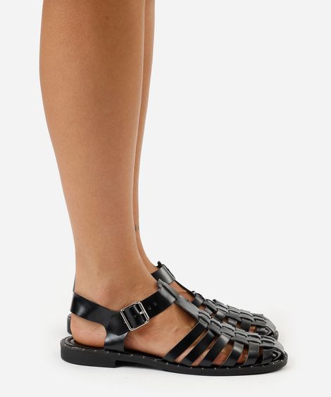 sandália pescador bico redondo preta