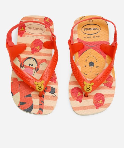 chinelo com elástico infantil havaianas ursinho pooh bege