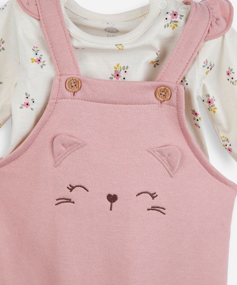 jardineira infantil com bordado e blusa rosa