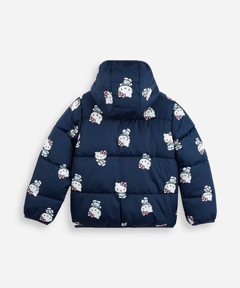 jaqueta puffer infantil com capuz hello kitty azul