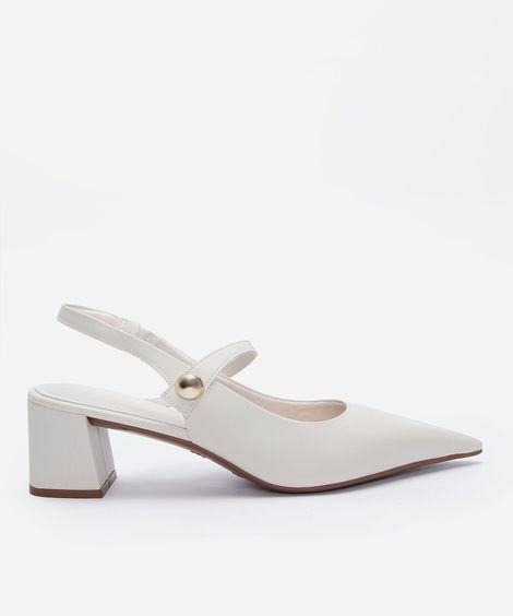 scarpin slingback bico fino salto grosso off white
