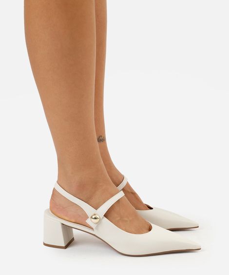 scarpin slingback bico fino salto grosso off white